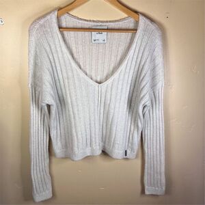 Abercrombie & Fitch Women's V-Neck Ribbed Sweater Light‎ Beige Size Small Grunge